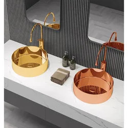 Glossy stainless steel countertop basin, gold rose gold wash basin, washbasin