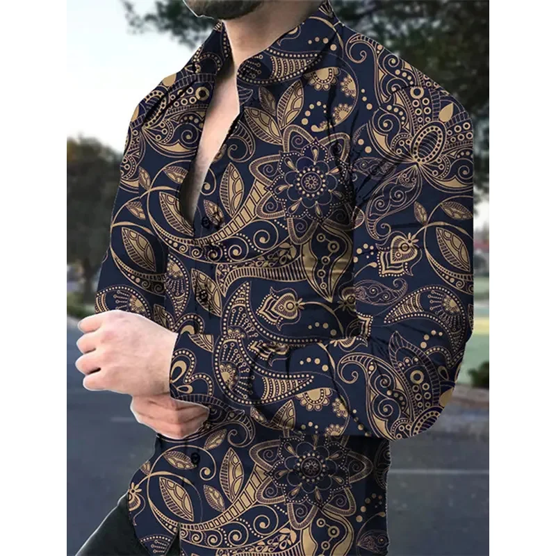 Chemise pour hommes Chemise graphique Chemise Boho Couverture florale Impression 3D Extérieur Rue Manches longues Boutonné Vêtements Créateur de mode