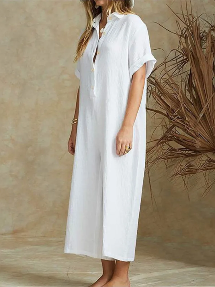 Summer Casual Workwear Jumpsuit Cotton And Linen Women\'s Trousers Spring Summer Elegant Office Lady Loose Simple Jumpsuits