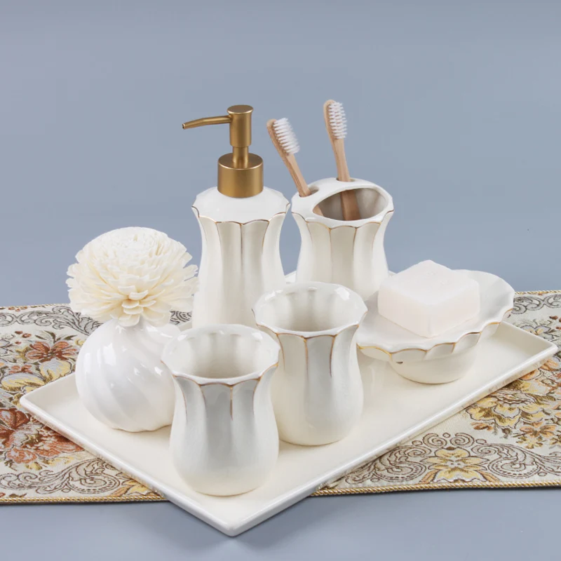 4pcs and 5pcs/lot High quality jingdezhen ceramic bathroom toiletries 4pcs/lot or 5pcs/lot bathroom kit home decorations