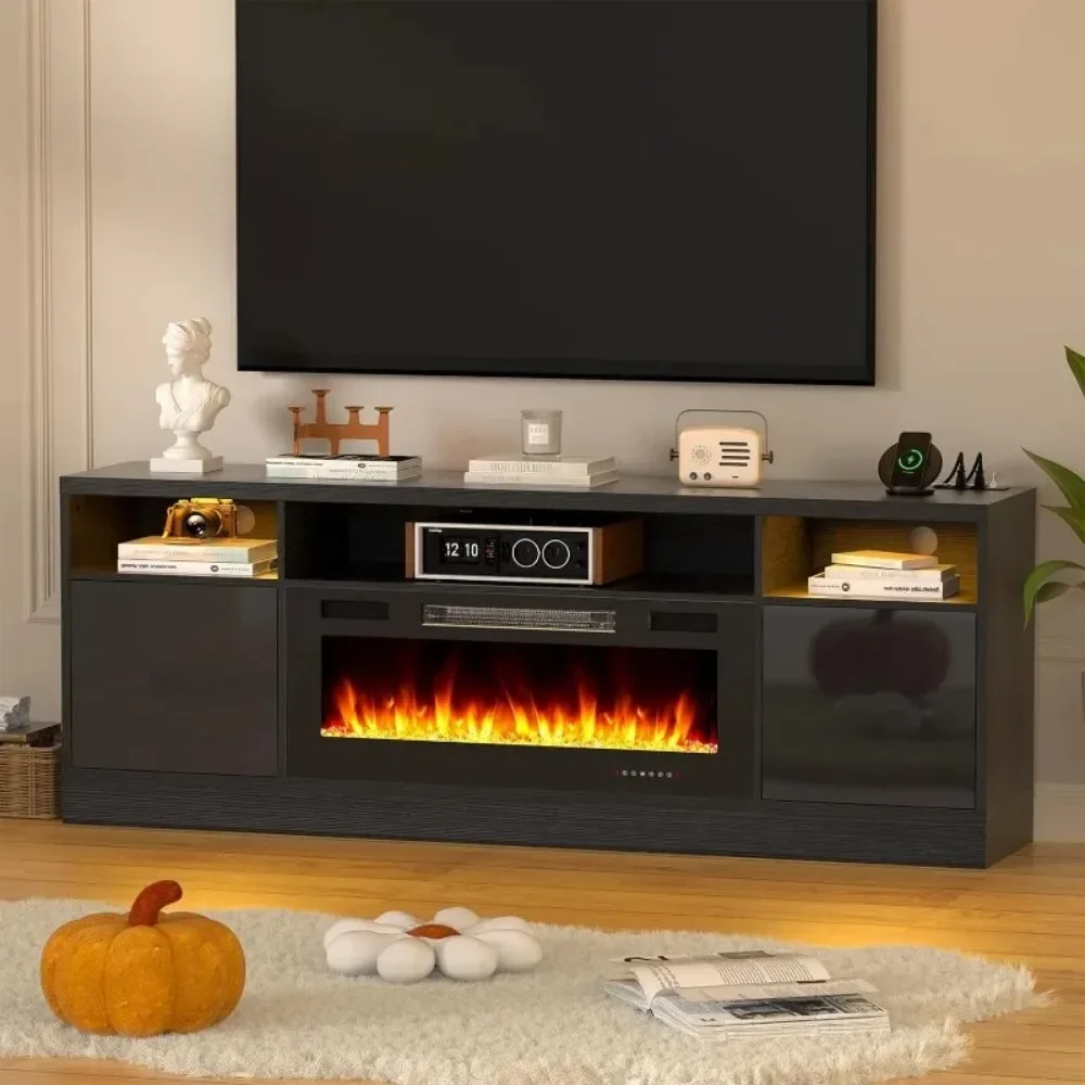 Electric Fireplace TV Stand with Led Lights and Outlets-Entertainment Center for Up to 80 inch TV-Modern TV Console for Living