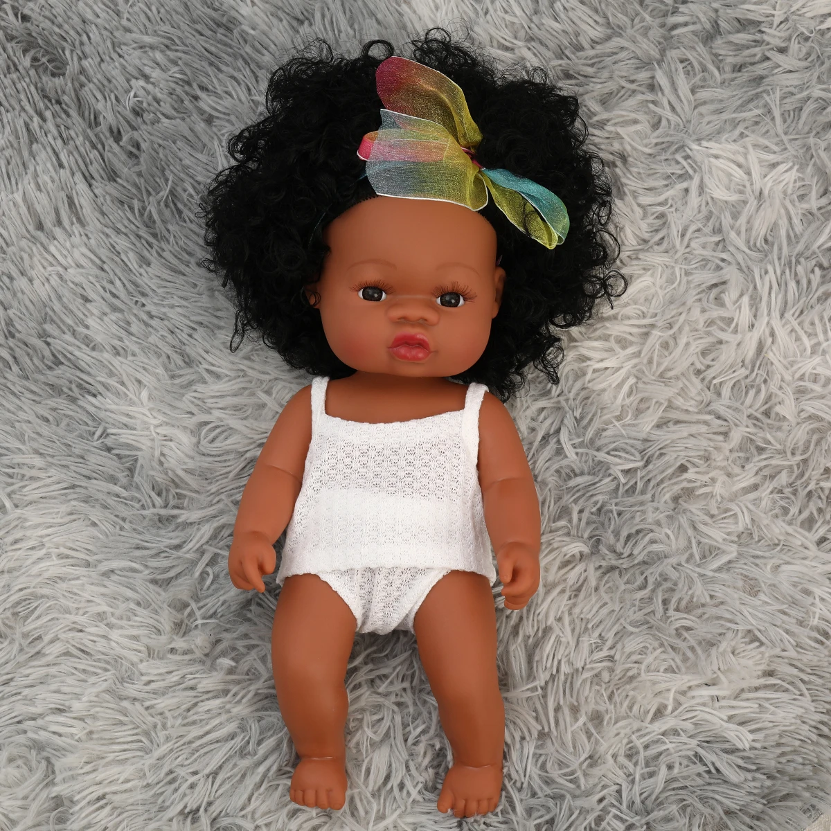 14 Zoll (35 cm) Reborn Afrikanische Puppe, Simulations-Soft-Vinyl Neugeborenen-Babypuppe, Lebensechte Spielzeuge für Kinder, Mädchen, Weihnachts- und Geburtstagsgeschenke – Detail 2