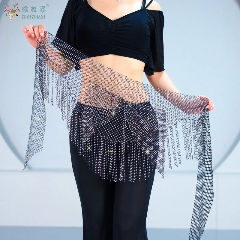 New Belly Dancing Performance Belt for Women Senior Full Diamond Tassel Hip Scarf Adult Oriental Dance Competition Accessories