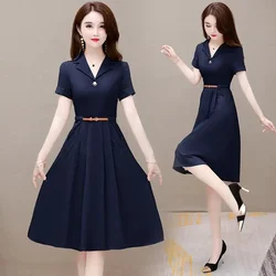 Dress Women Summer Shirt A-word Dress 2023 New Short Sleeve Temperament Waist Dresses Female Elegant Dress