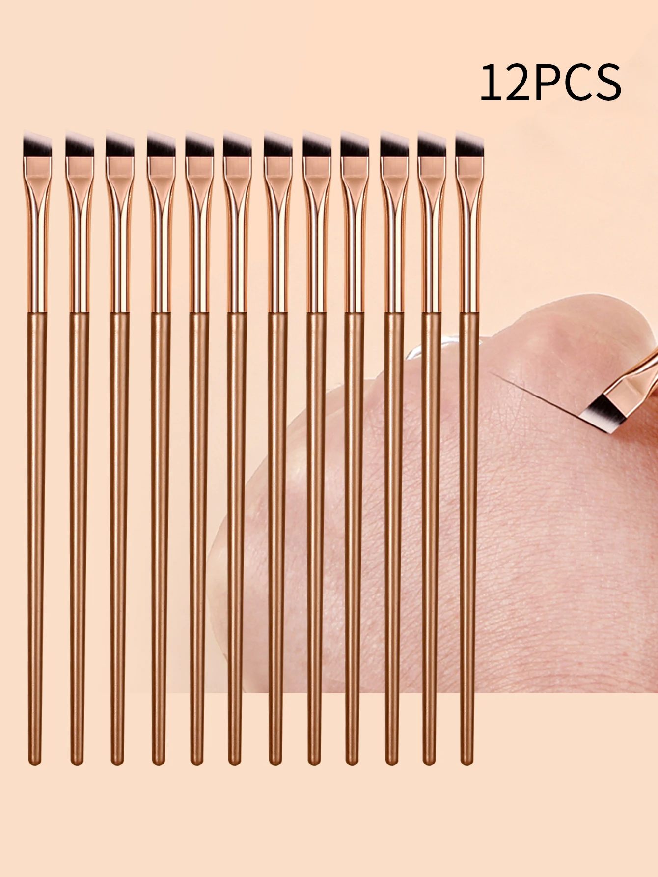 12GOLD Sickle Eyeliner Brush Knife Edge Makeup Brush Liquid Eyeliner Brush Ultra Thin Fine Oblique Angle Flat Head Eyebrow Brush