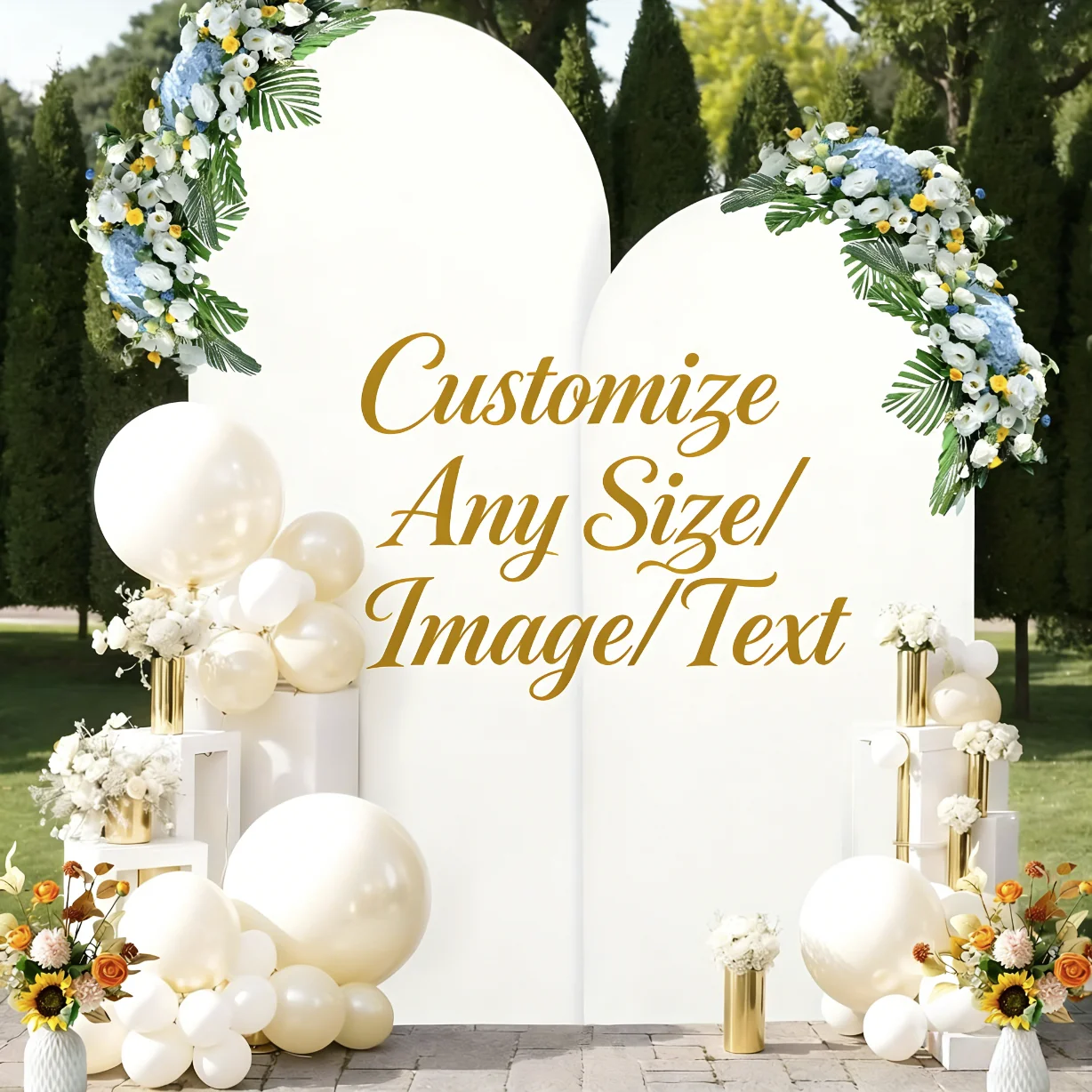 

Фон для обложки арки на заказ, двусторонний настраиваемый изображение, текст, день рождения, свадьба, детский душ, церемония, вечерние фотофоны