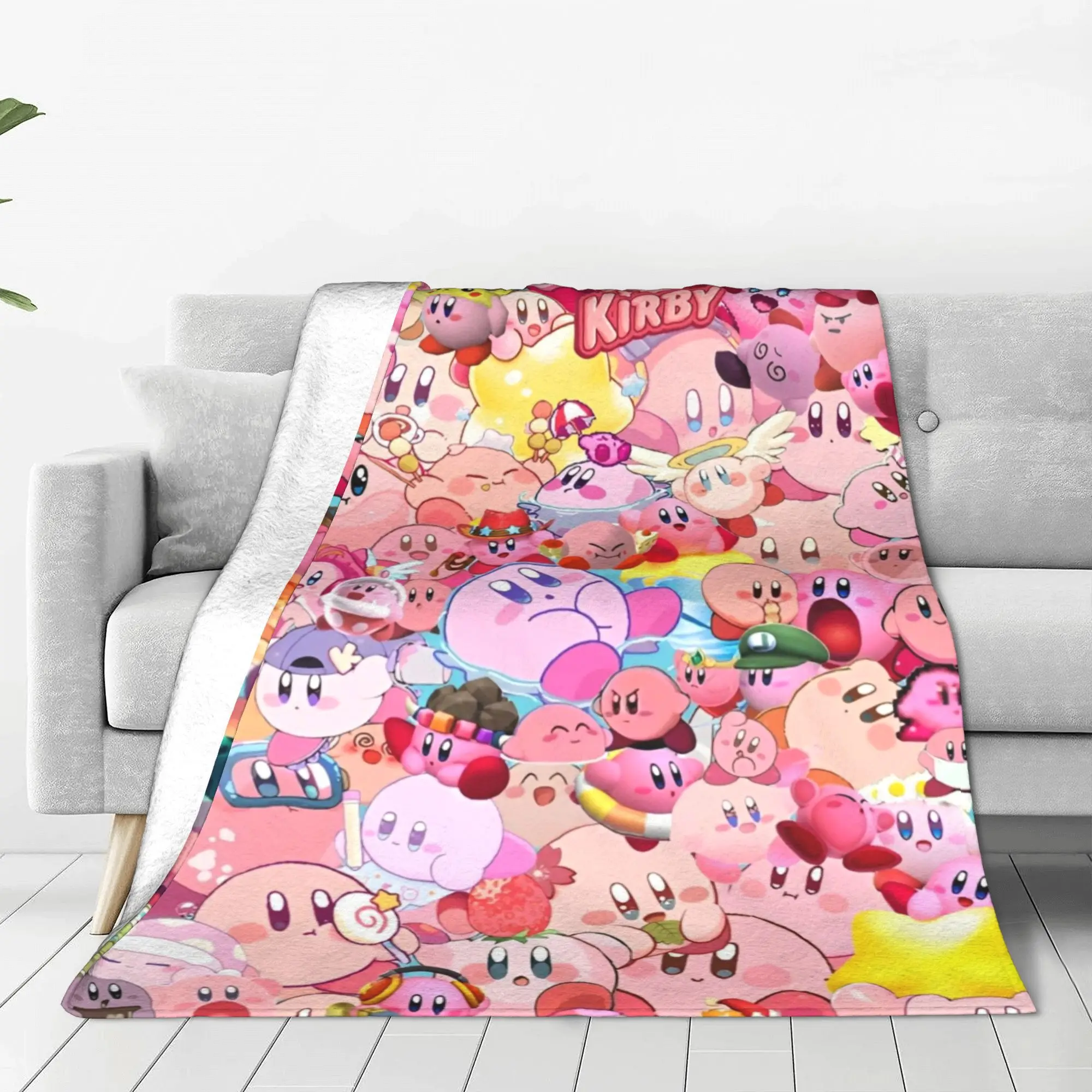 Cute Kawaii K-irby Blanket Cover Cartoon Plush Throw Blanket Summer Air Conditioning Printed Soft Warm Bedsprea