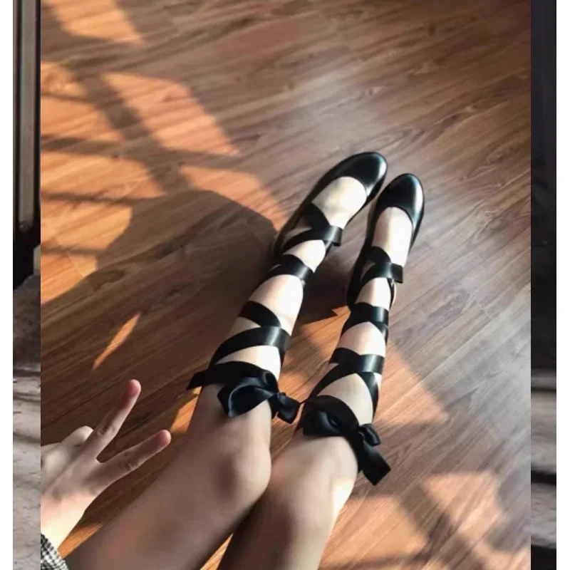 Round Toe Wood-Grained Platform Strap Ballet Shoes Woman Summer 2025 Thick-Soled High-Heeled Fashion Rocking Horse Shoes
