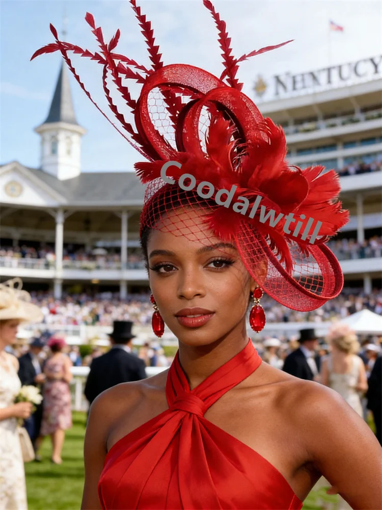 Royal Blue Mesh Hair Fascinator Hat Accessories Ladies Women Elegant Church Wedding Veil Race Headdress Bride Cocktail Pillbox image 3