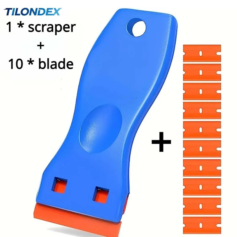 TILONDEX Plastic Scraper Tool Kit with Blades No Scratch Sticker Glue Remover for Car Paint Glass Stove Frames