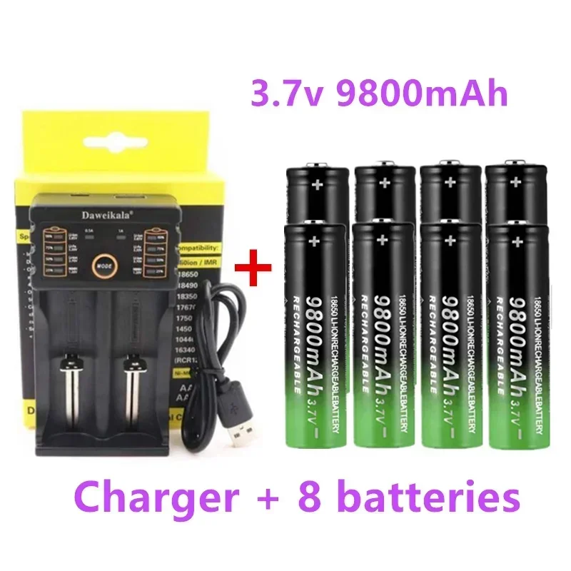 2024 New18650 Battery High Quality 9800mAh 3.7V 18650 Li-ion batteries Rechargeable Battery For Flashlight Torch +Charger