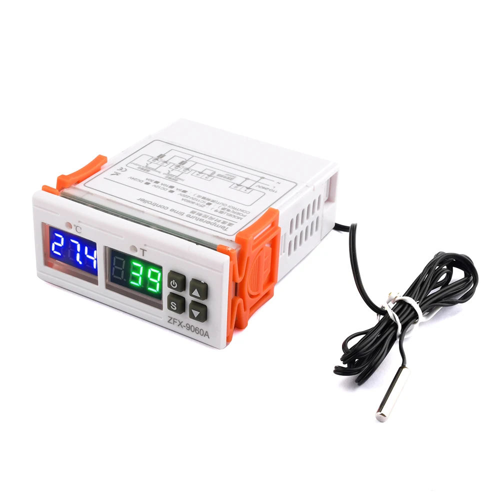 Regolatore di temperatura digitale a doppio LED raffreddamento controllo del tempo di riscaldamento termostato 3 in 1 con sonda 12V 24V 220V per