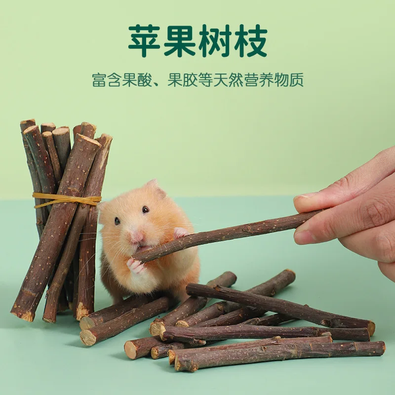 100g Rabbit Chew Sticks Natural Apple Tree Branch Molars Sweet Bamboo Sticks Teeth Clean Bite Toys for Guinea Pigs Hamster Chinc