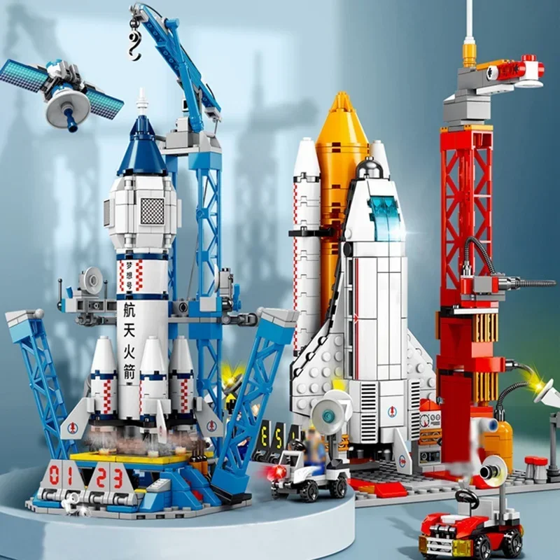Aviation Spaceport Model Space Shuttle Rocket Launch Center Construction Building Blocks Spaceship Bricks for kids education