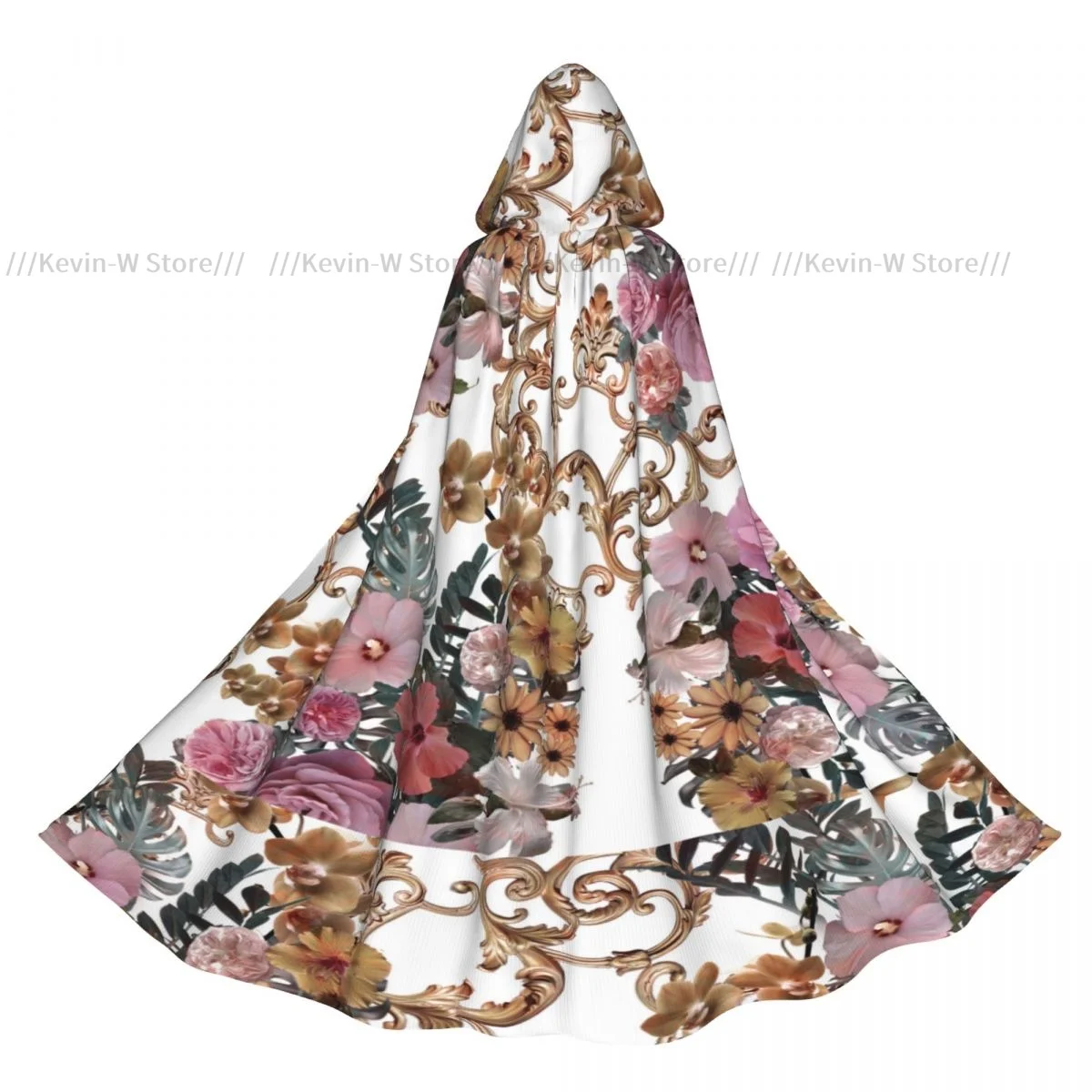 

Long Cape Cloak Flowers And Golden Baroque Hooded Cloak Coat Autumn Hoodies