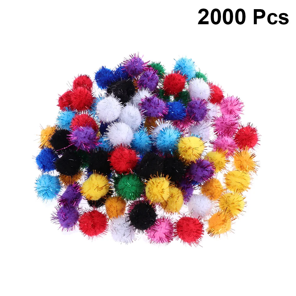 2000pcs in 1 Pack 1CM Colorful Pompon Christmas DIY Handmade Material Glitter Plush Ball DIY Craft Accessories Fluffy Balls Prop