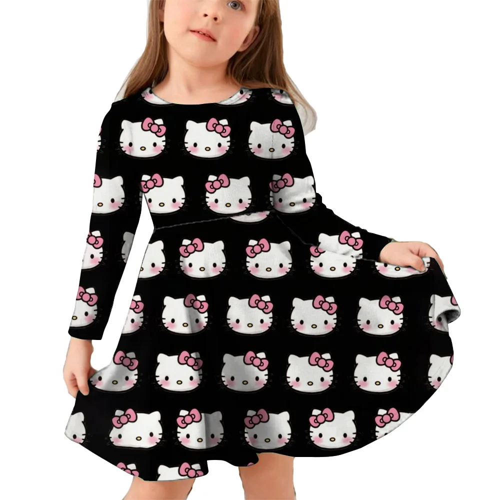 Miniso Cute Hello Kitty 3D Print Girls Short Sleeve Dress Children’s Autumn Kuromi Clothing Soft Skirt Kids Nightgown Camping