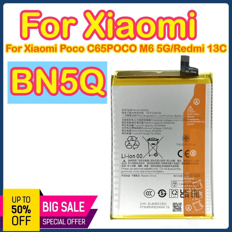 

Аккумулятор 5000 мАч BN5Q, оригинальный для Xiaomi POCO C65/POCO M6 5G/Redmi 13 C 13C, сменный аккумулятор, аккумулятор