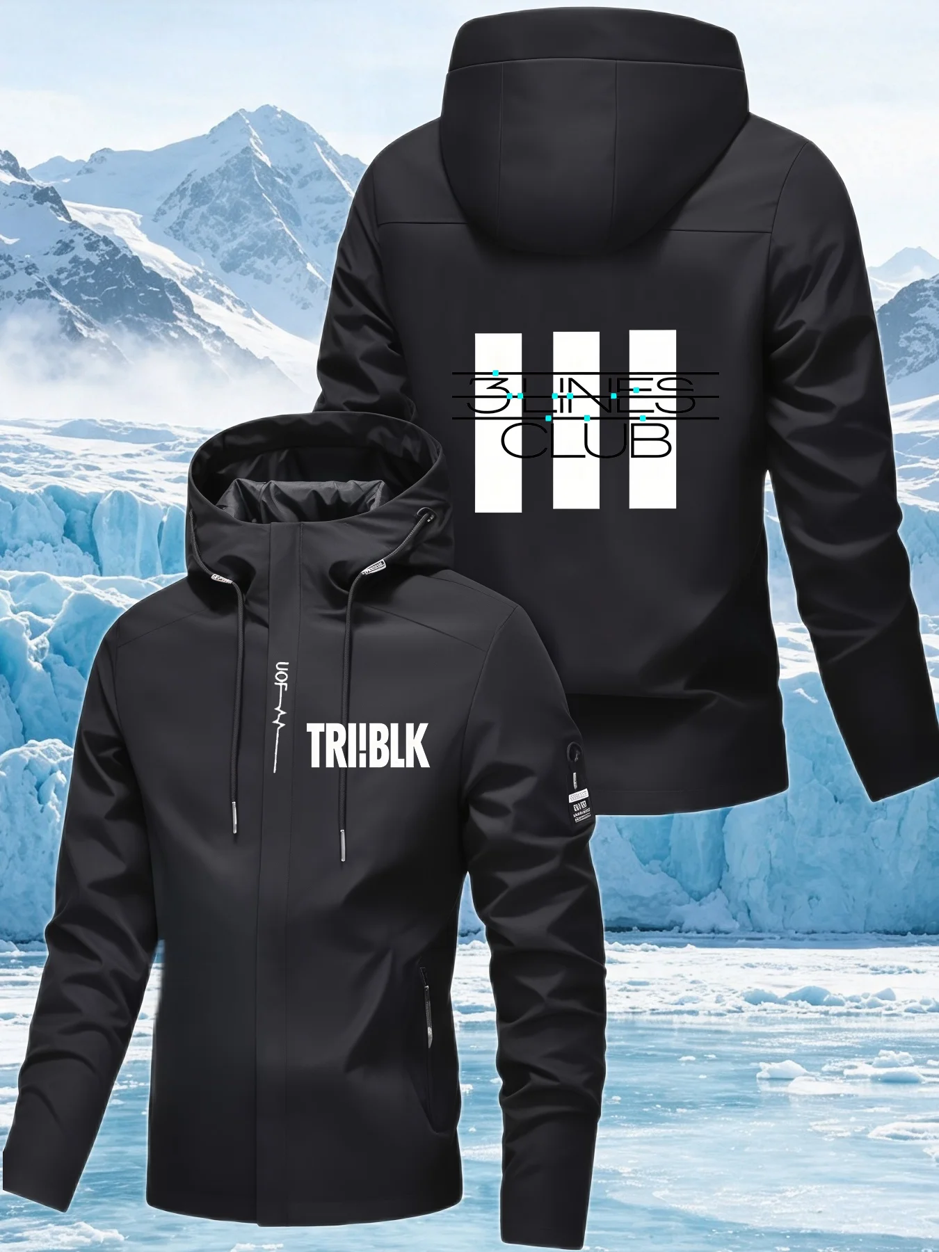 Men's Vertical Stripe Graphic Print Hooded Jacket – Outdoor Windbreaker, Waterproof & Windproof, Spring/Autumn Workwear Coat