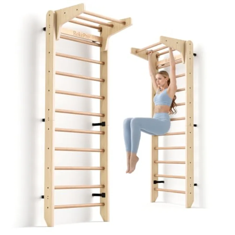 Wandmontierte Holz-Turnstange für Indoor-Heimfitness Multifunktionale Schwedische Leiter in Natürlicher Holzoptik Ideal für Erwachsene