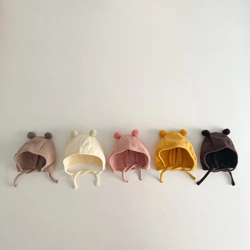 

Thin Windproof Baby Bear Ear Protection Hat Cotton Thickened No Brim Newborn Infant Hats Pullover Style Cartoon Design
