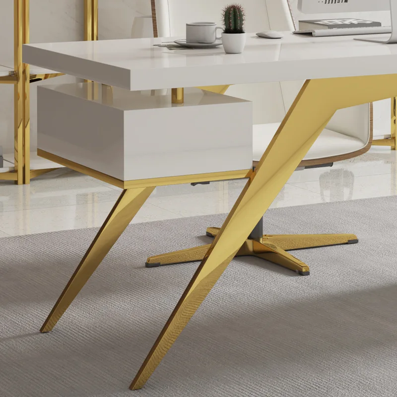 Luxe moderne Home Black Ceo bureau set computerbureaus studeertafel met goud roestvrijstalen frame voor kantoormeubilair