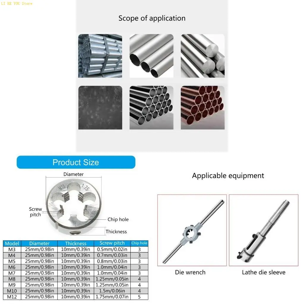 W3JE 9Piece Hand Metric Thread Die Set Mechanical Maintenance Professional Threading Tool for DIYer Projects Accessories