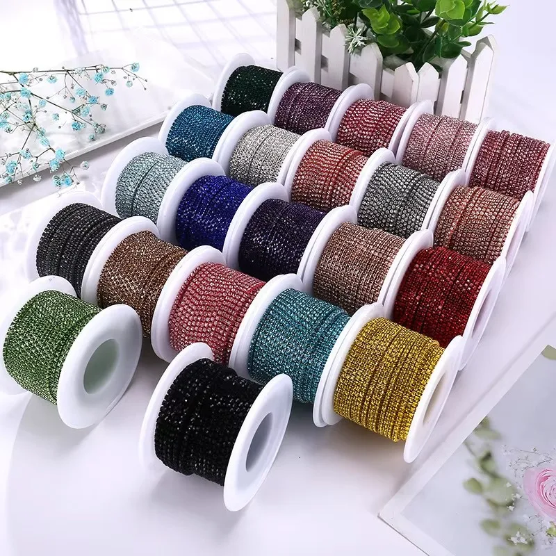 10yards 2mm Color Sewing Rhinestone Chain Trim Crystal Dense Diamond Chain Glitter Crystal Cup Chain for DIY Decorative Craft