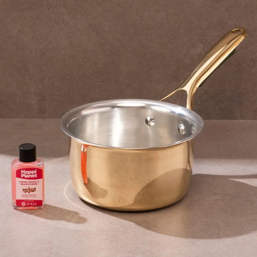 

Brass Saucepan 1.9 Qts with Insulated HeatResistant Handle Tin Coated ChemicalFree and NonStick Tea Pan Free 30ml Copper and Br