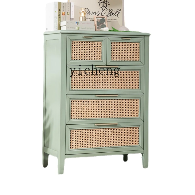 

Zk Rattan Cabinet Drawer Storage Bedroom Five-Bucket Cabinet Vintage Storage Solid Wood Cabinets