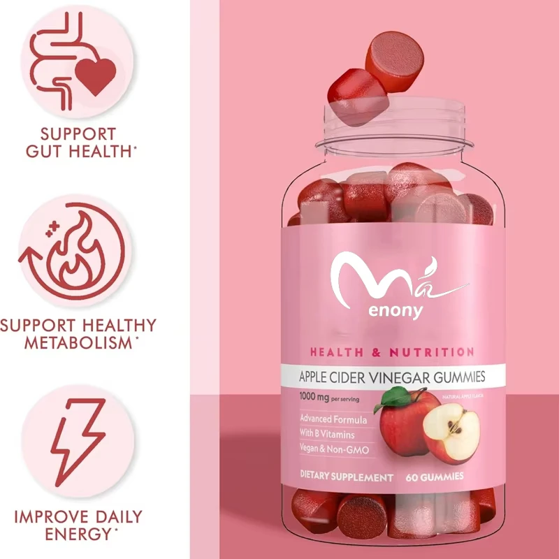 60 Count Apple Cider Vinegar Gummies for Flat Belly - Vegetarian Formula Enhances Energy Detoxifies Supports Intestinal Health