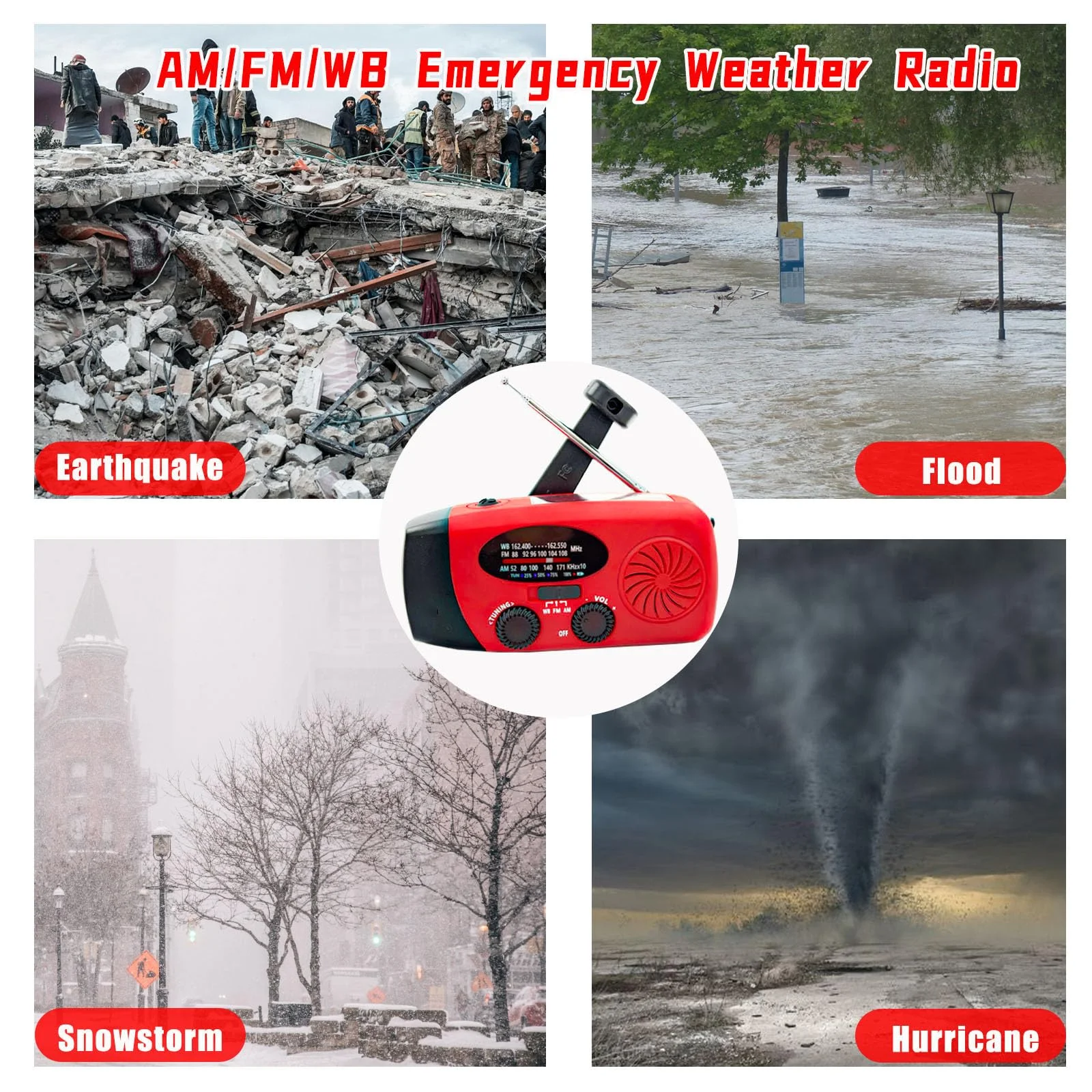 

Portable 2000mAh/6000mAh Hand Crank Emergency Solar Panel SOS Weather Radio, Self-Powered 7 NOAA Channels Emergency Radio