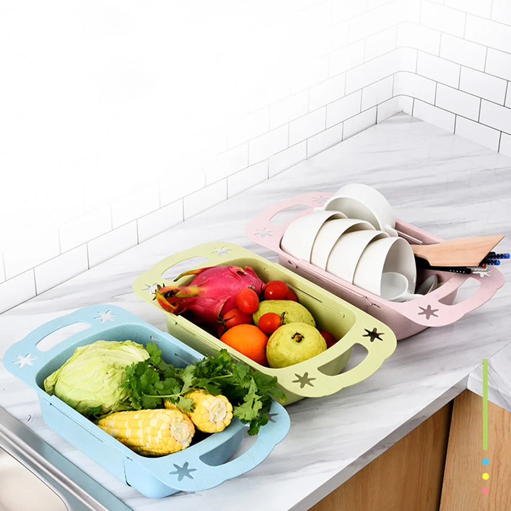 

Drain Basket Kitchen Wash Sink Drainer Washing Drying Rack Storage Blue Drainage
