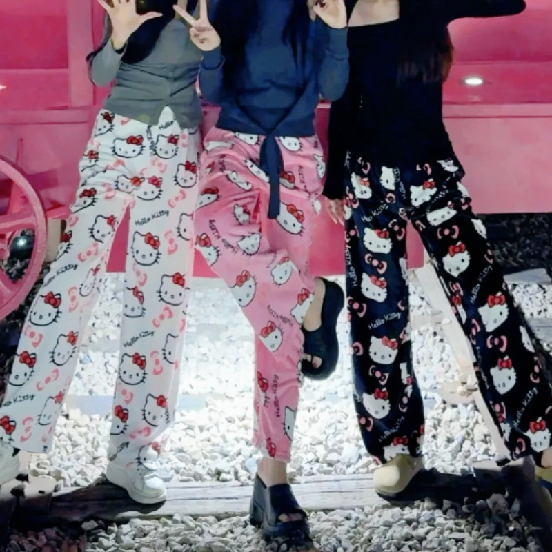 

New Kawaii Sanrio Hello Kitty Flannel Fashion Pajamas Anime Casual Family Pants Spring/Fall High Appearance Level Gift for Girls