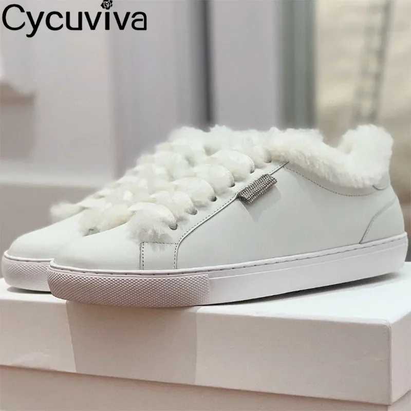 Winter Warm Wool Comfortable Flat Sneakers Shoes Woman Round Toe Lace Up Platform Walking Shoes Casual Running Shoes For Women