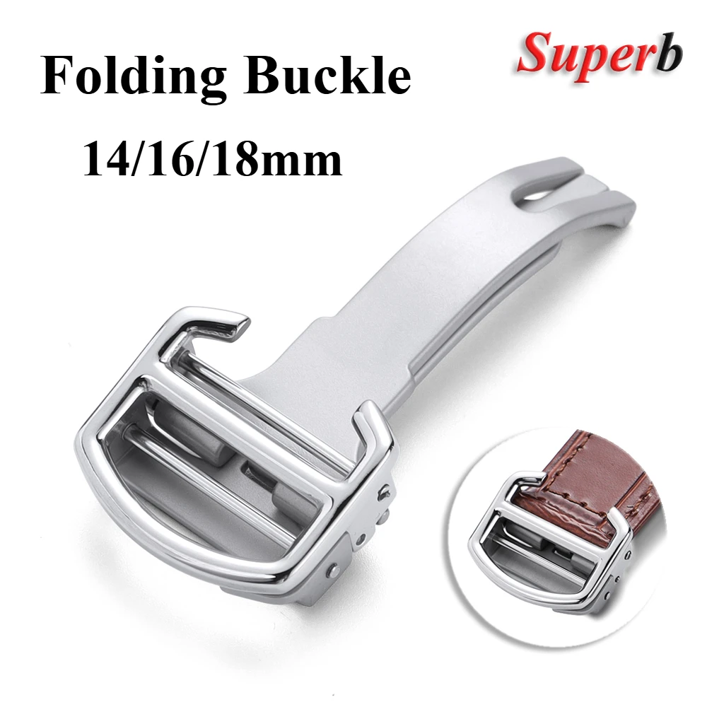 Rvs Horloge Gesp Vervanging 14mm 16mm 18mm Horloge Vouwsluiting voor Cartier Blauwe Ballon Horloge Zilver kleur