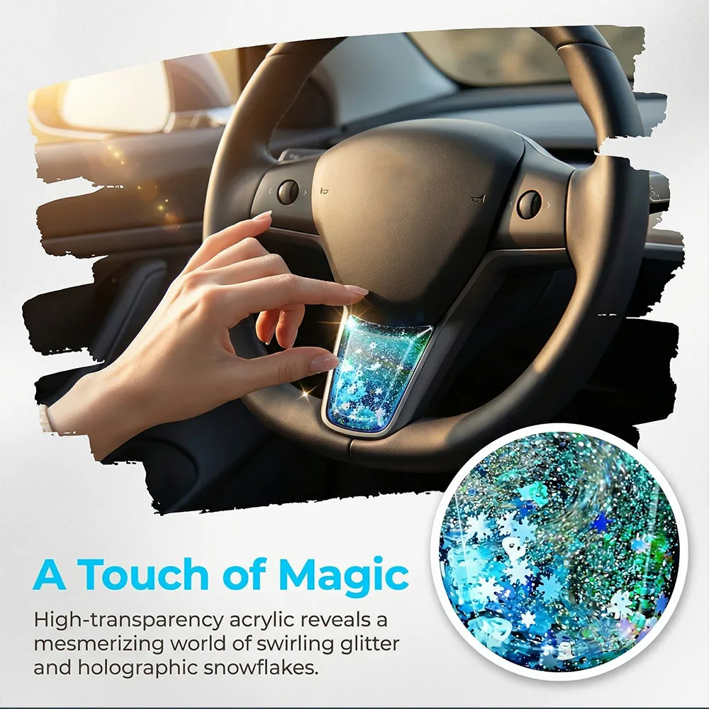 

Декоративная рамка-накладка на руль с пайетками для Tesla Model 3/Y, аксессуары для модификации автомобиля