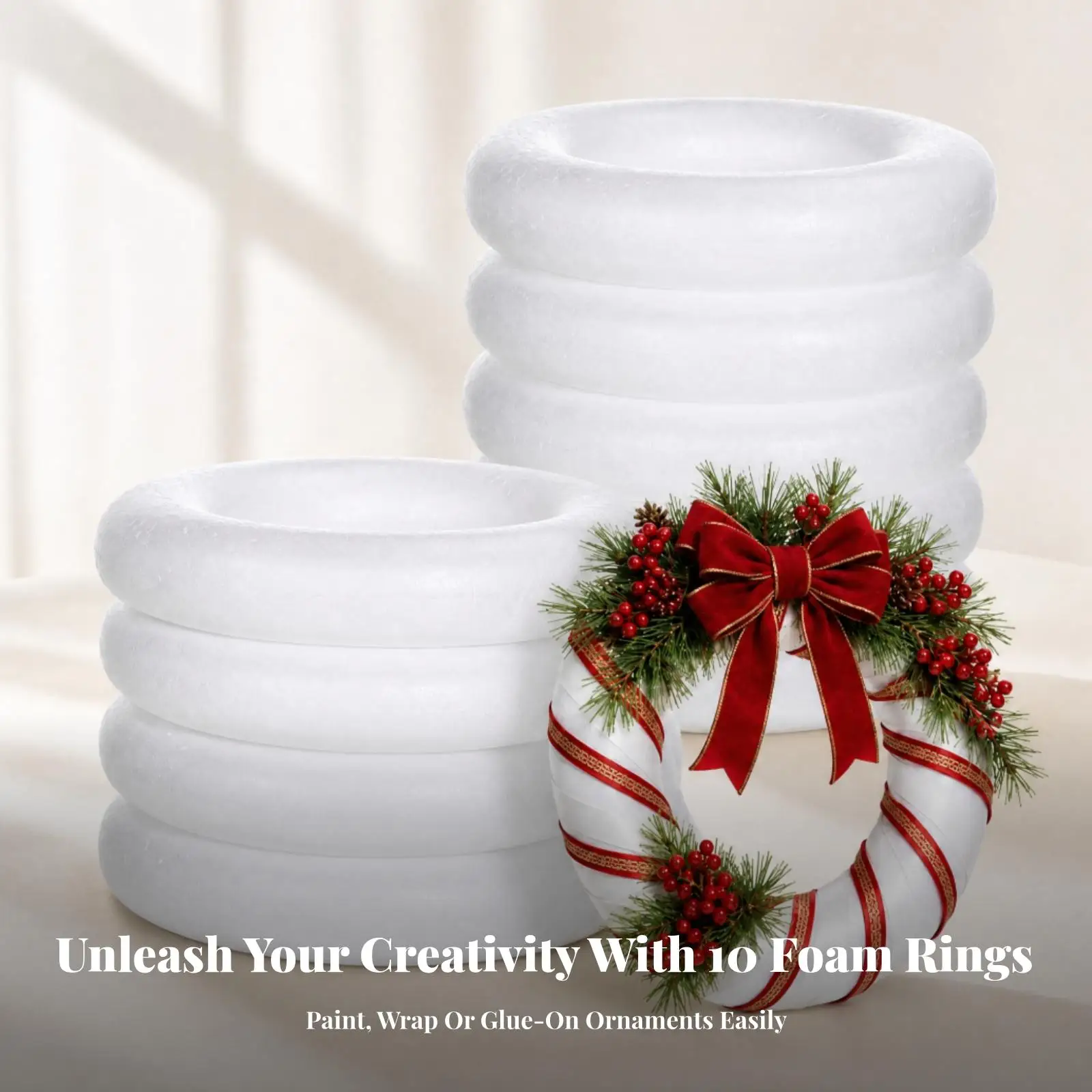10 Pieces Undecorated Foam Wreath Hoop DIY Round Foam Wreath Form Smooth Easy to Cut for Crafters, Seasonal Decorations