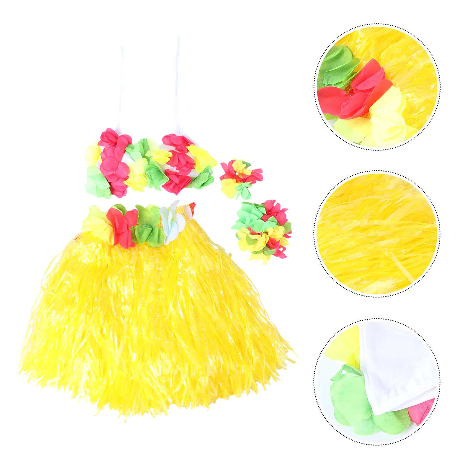 5 Pcs Metallic Color Banquet Hawaiian Dress Tropical Hula Dance Skirt Colorful