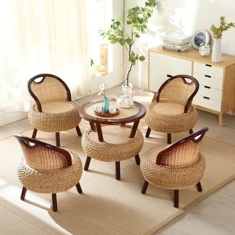 rattan chair balcony arm household round stool low stool rattan chair pastoral woven small natural