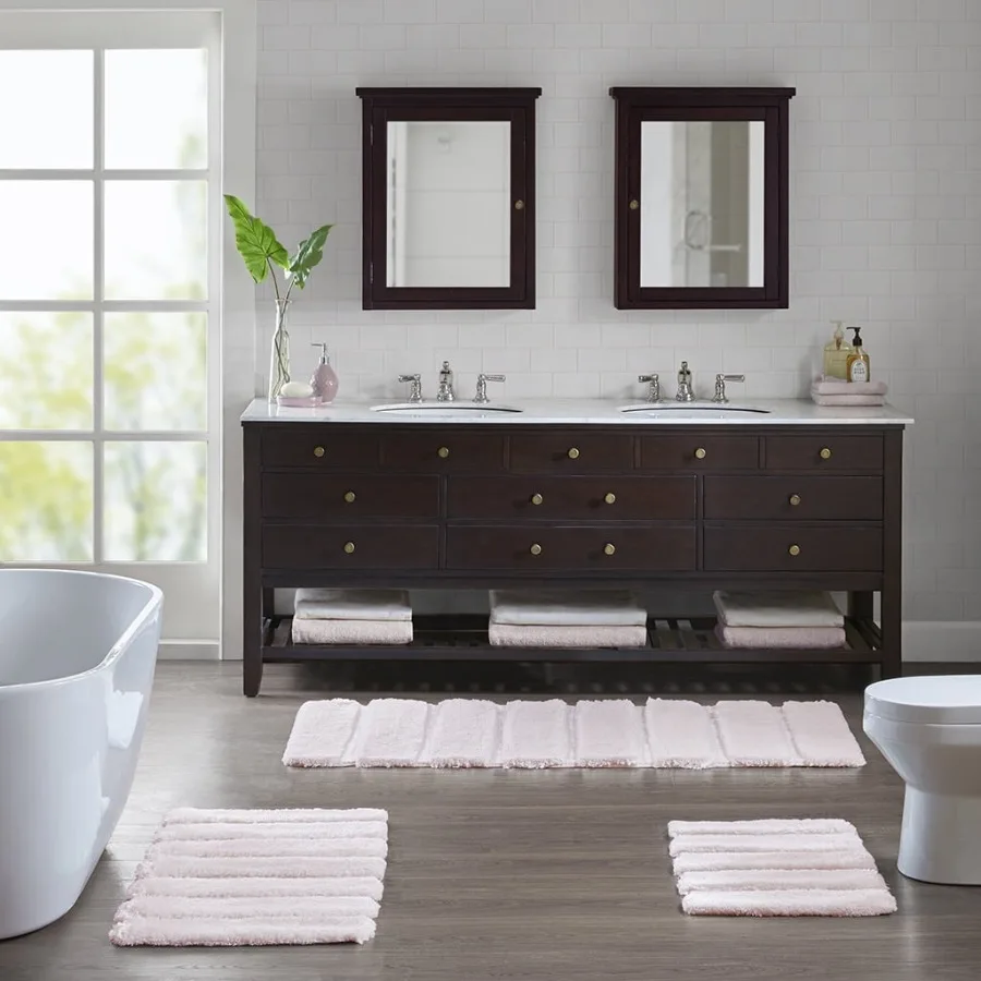 

Shag Bath Rug Non Slip Bath Mat for Bathroom 17"x24" Blush Machine Wash