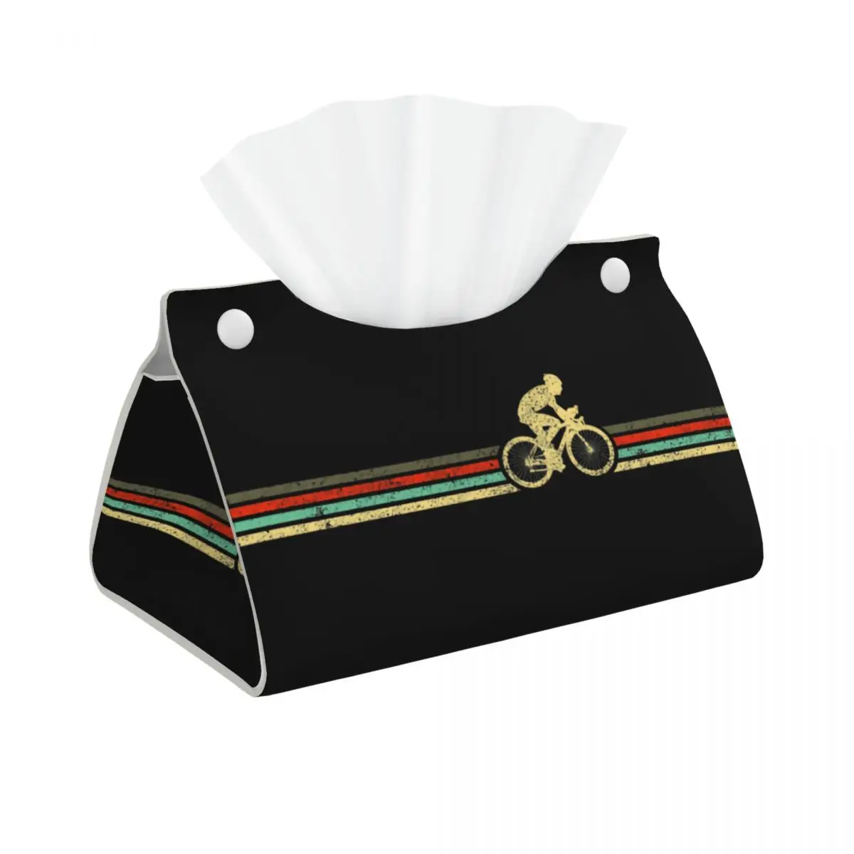 Custom Retro Bicycle Stripes Tissue Box Cover Rectangular PU Leather MTB Bike Rider Facial Tissues Holder for Bathroom