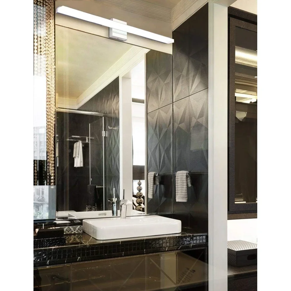 12W LED 화장대 조명 직사각형 튜브 욕실 침실 조명기구 자연 백색 아크릴 크롬 현대 디자인 IP44 방수