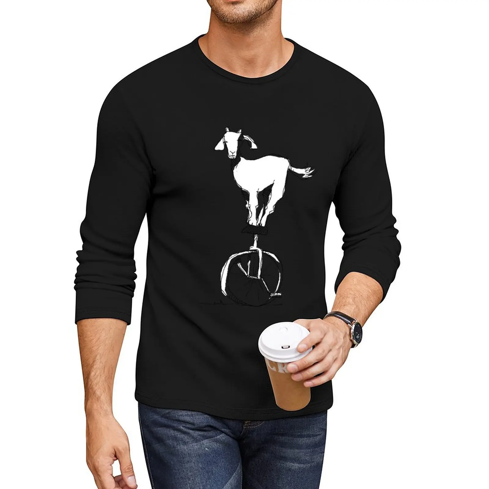 Goat on a unicycle Long T-Shirt boys white t shirts animal print shirt for boys oversized t shirt men