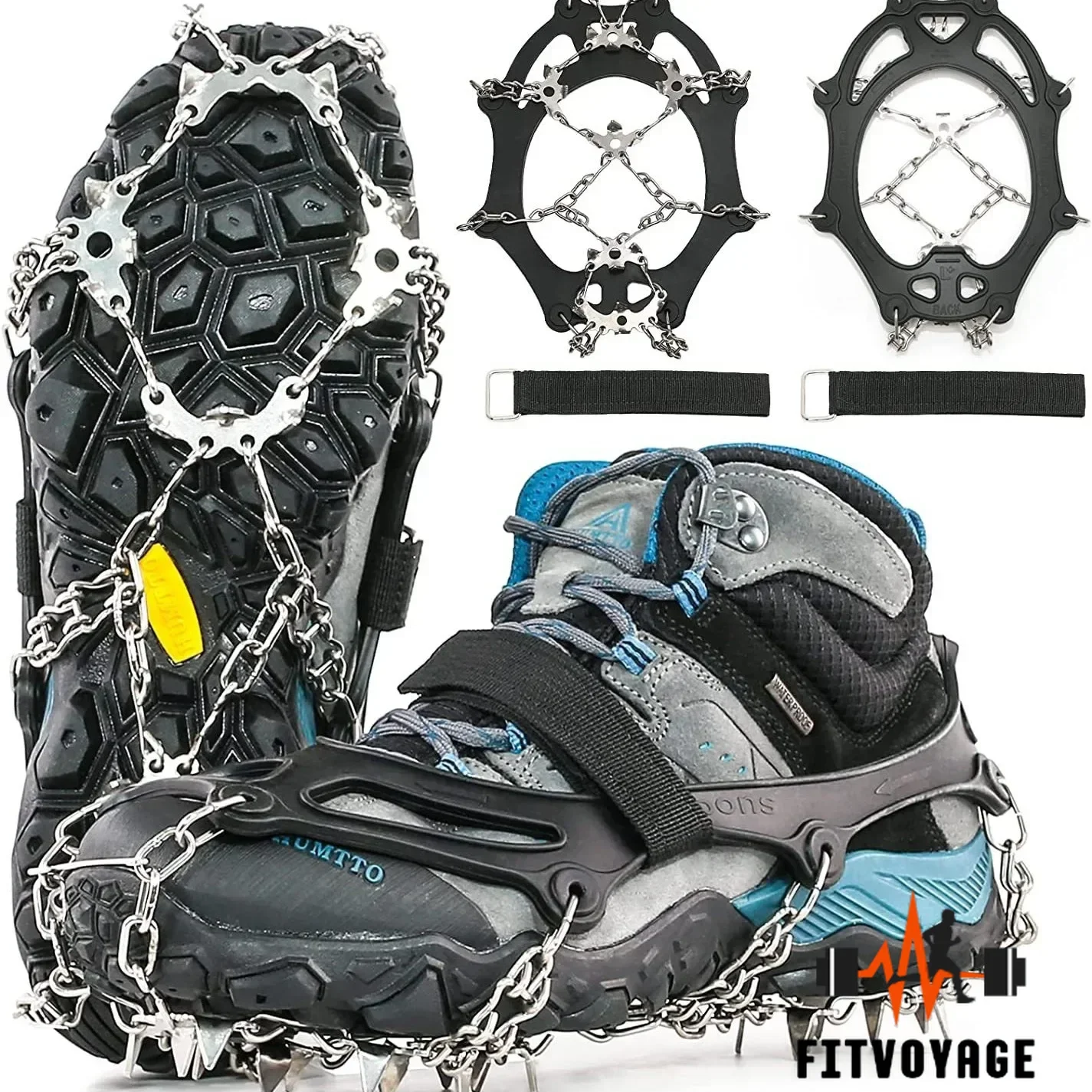 24 Tooth Crampons for Hiking Boots and Snow Shoes Climbing Spikes Grippers for Traction with Chains for Men Women Mountaineering