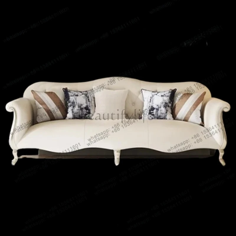 

FGEuropean Living Room Sofas Fabric Nordic White Italian Luxury Chaise Couch Designer Curved Wooden Canape Salon Home Furniture