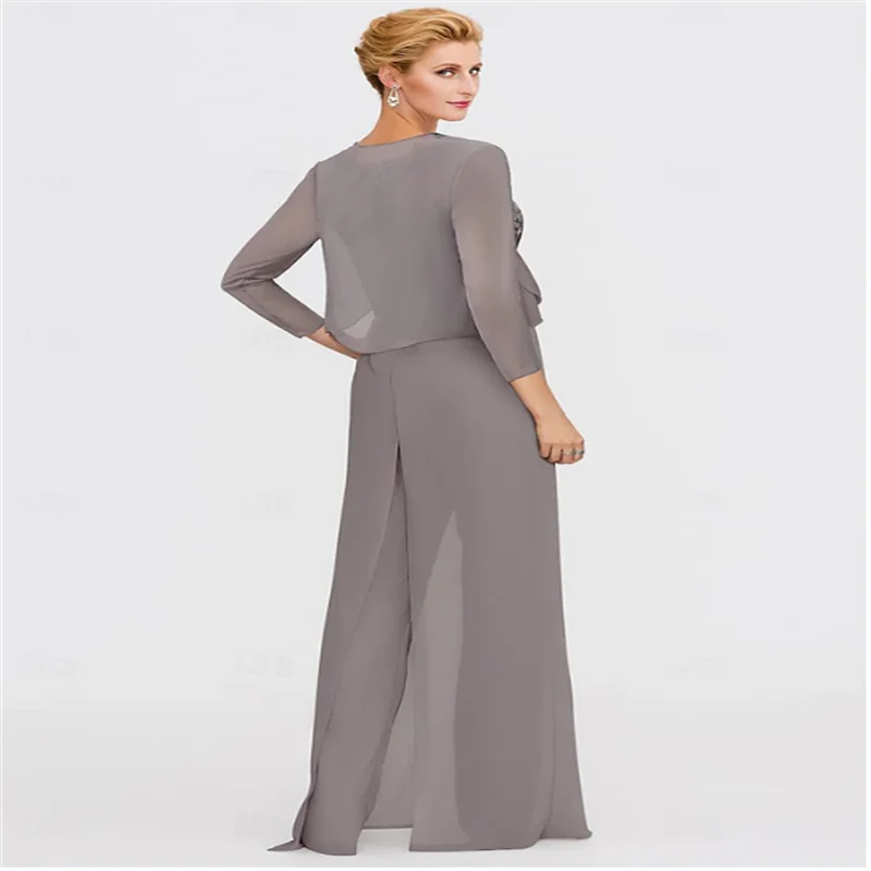 Praia casamento duas peças macacão mãe da noiva formal casamento convidado elegante envoltório incluído bateau pescoço até o chão chiffon