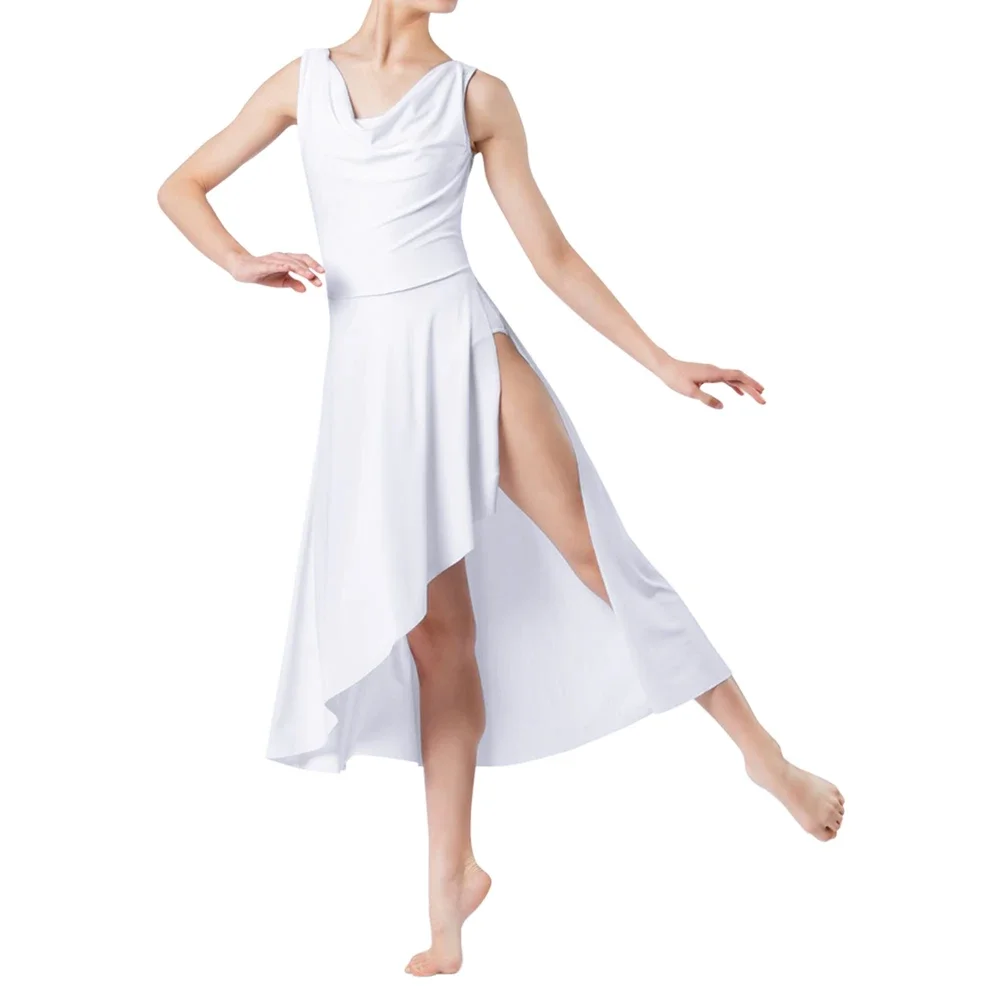 Modern Ballet Long Dress for Women Sleeveless Asymmetrical Skirt Hem Lyrical Ballerina dance Dress Stage performance costume