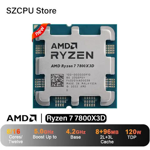 AMD Ryzen 7 7800X3D CPU, R7 7800X3D, 5.0GHz, 8-Core,16-Thread,5NM,96M,100-100000910 Socket AM5 New Tray Without Cooler