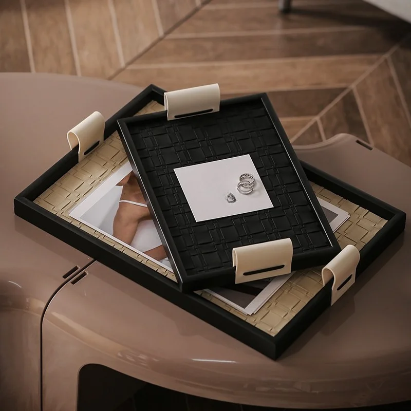 Light luxury jewelry entrance storage plate medieval high-grade black leather aromatherapy tray French jewelry ornament sample